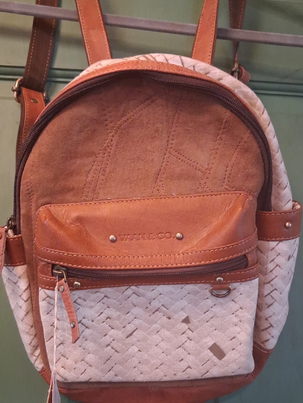 Woven Two-Tone Tan & Cream Backpack